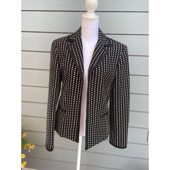 Talbots Size 10 Women's Black Blazer with Tan Polka Dots Hook Closure Wool Blend - Picture 1 of 7
